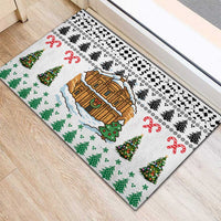 Jordan Christmas Rubber Doormat with Petra Monastery Snow Christmas Trees and Candy Cane Pattern - Wonder Print Shop