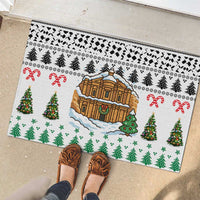 Jordan Christmas Rubber Doormat with Petra Monastery Snow Christmas Trees and Candy Cane Pattern - Wonder Print Shop