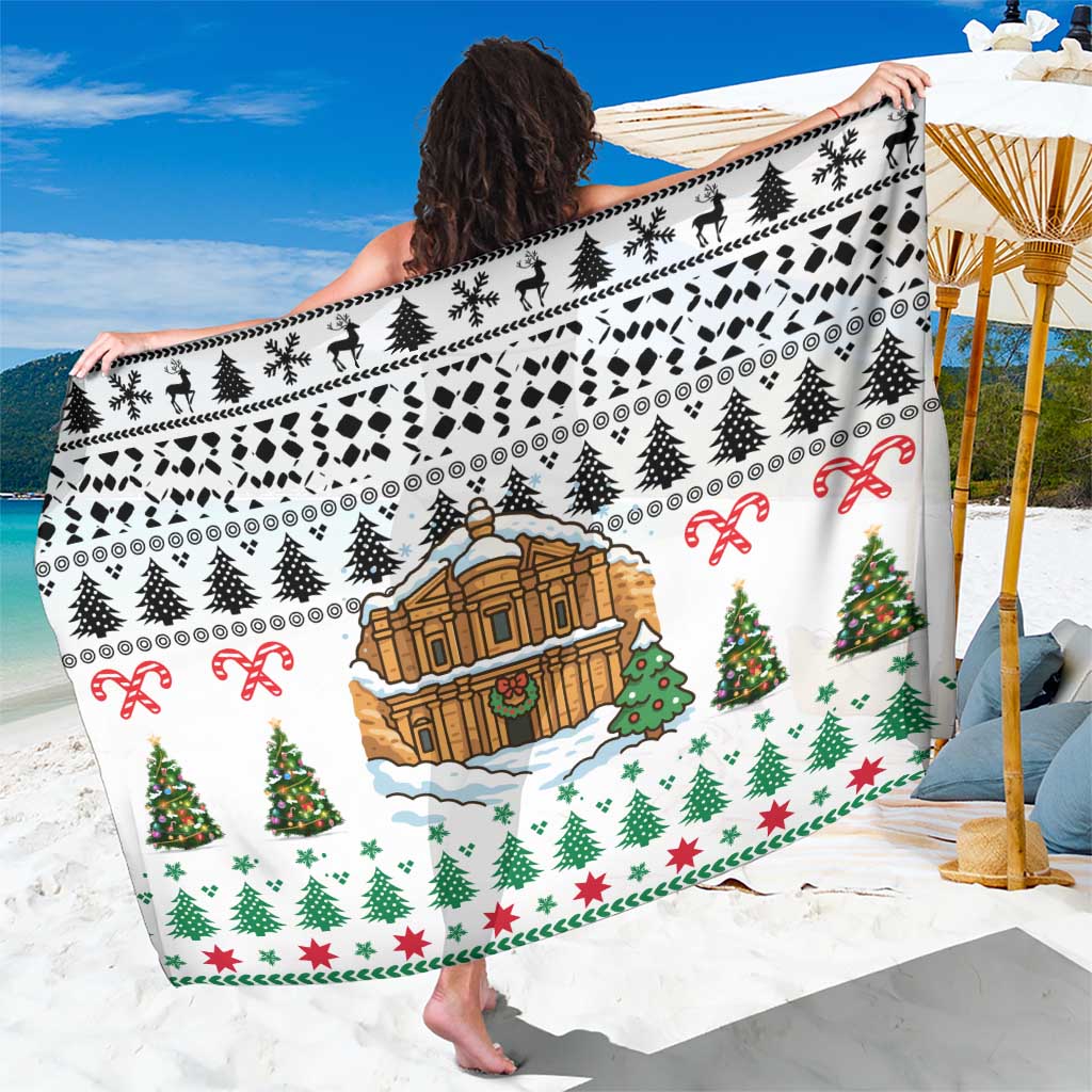 Jordan Christmas Sarong with Petra Monastery Snow Christmas Trees and Candy Cane Pattern - Wonder Print Shop