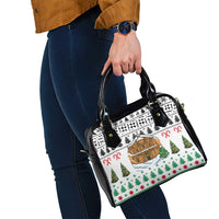 Jordan Christmas Shoulder Handbag with Petra Monastery Snow Christmas Trees and Candy Cane Pattern - Wonder Print Shop