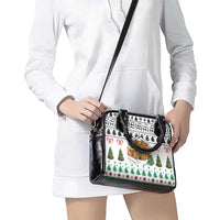 Jordan Christmas Shoulder Handbag with Petra Monastery Snow Christmas Trees and Candy Cane Pattern - Wonder Print Shop