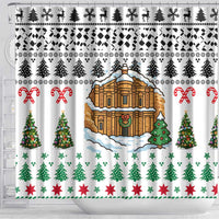 Jordan Christmas Shower Curtain with Petra Monastery Snow Christmas Trees and Candy Cane Pattern - Wonder Print Shop
