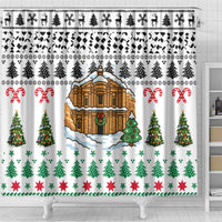 Jordan Christmas Shower Curtain with Petra Monastery Snow Christmas Trees and Candy Cane Pattern - Wonder Print Shop