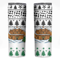 Jordan Christmas Skinny Tumbler with Petra Monastery Snow Christmas Trees and Candy Cane Pattern - Wonder Print Shop