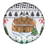 Jordan Christmas Spare Tire Cover with Petra Monastery Snow Christmas Trees and Candy Cane Pattern - Wonder Print Shop