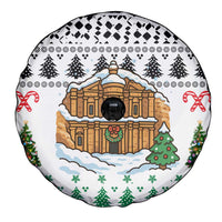 Jordan Christmas Spare Tire Cover with Petra Monastery Snow Christmas Trees and Candy Cane Pattern - Wonder Print Shop