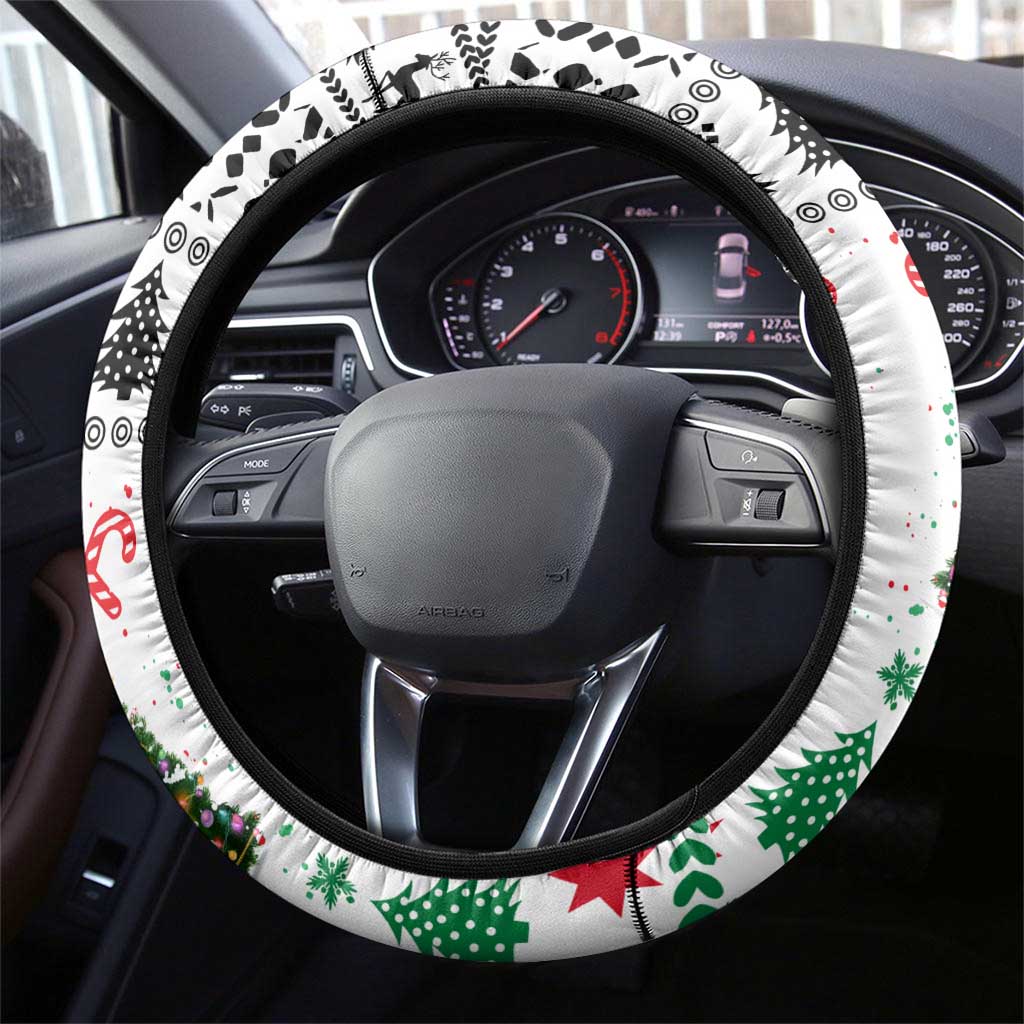 Jordan Christmas Steering Wheel Cover with Petra Monastery Snow Christmas Trees and Candy Cane Pattern - Wonder Print Shop