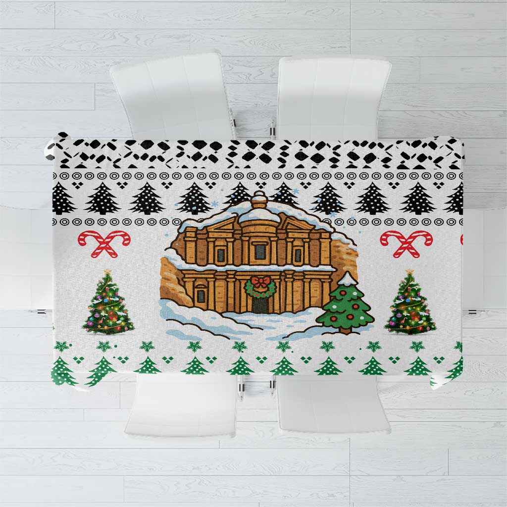 Jordan Christmas Tablecloth with Petra Monastery Snow Christmas Trees and Candy Cane Pattern - Wonder Print Shop