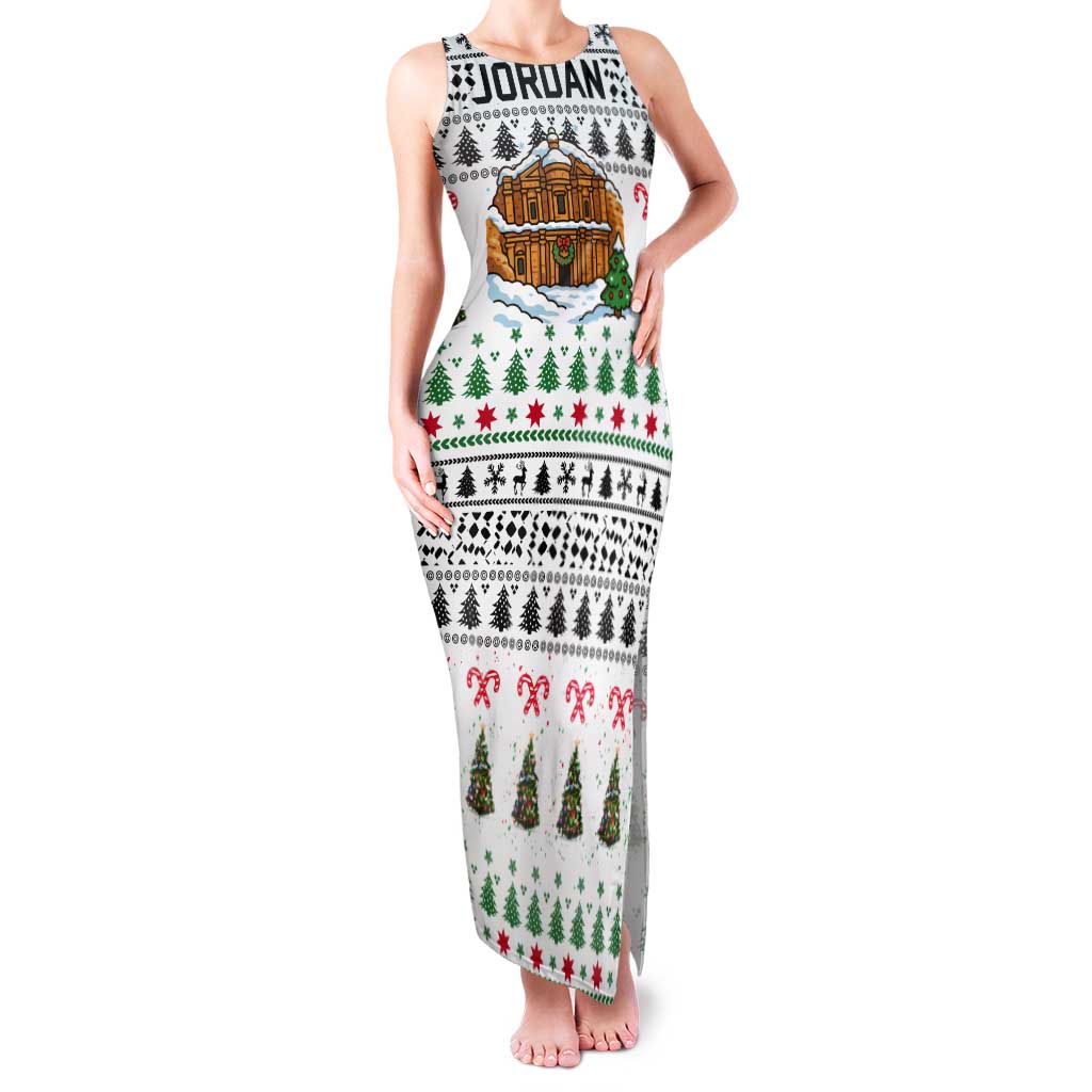 Jordan Christmas Tank Maxi Dress with Petra Monastery Snow Christmas Trees and Candy Cane Pattern - Wonder Print Shop
