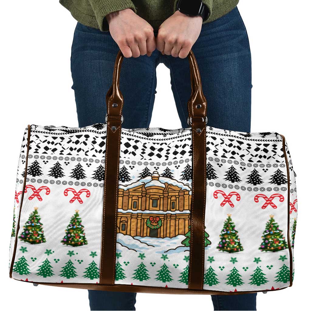 Jordan Christmas Travel Bag with Petra Monastery Snow Christmas Trees and Candy Cane Pattern - Wonder Print Shop