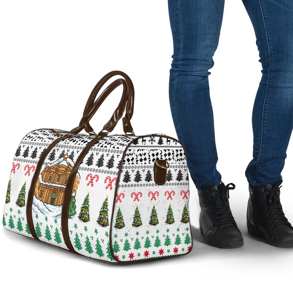 Jordan Christmas Travel Bag with Petra Monastery Snow Christmas Trees and Candy Cane Pattern - Wonder Print Shop