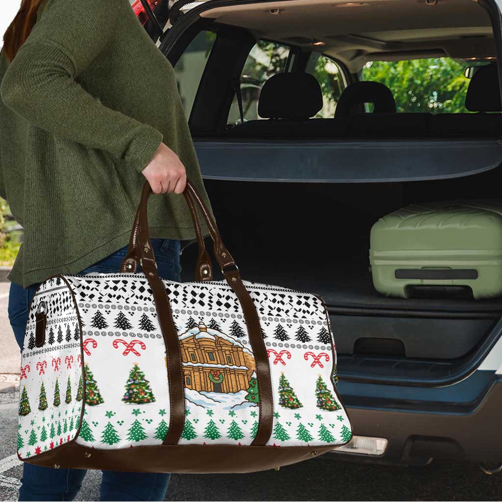 Jordan Christmas Travel Bag with Petra Monastery Snow Christmas Trees and Candy Cane Pattern - Wonder Print Shop