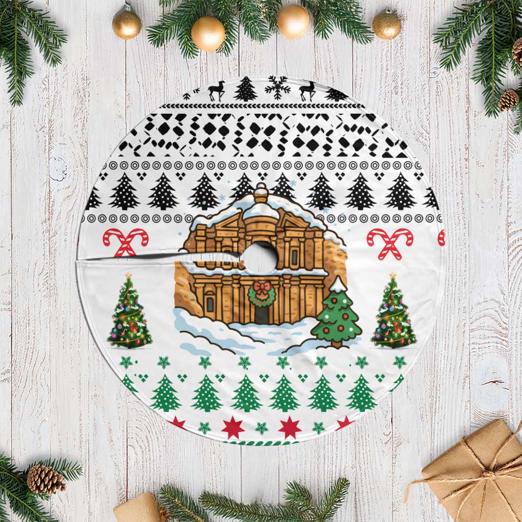 Jordan Christmas Tree Skirt with Petra Monastery Snow Christmas Trees and Candy Cane Pattern - Wonder Print Shop