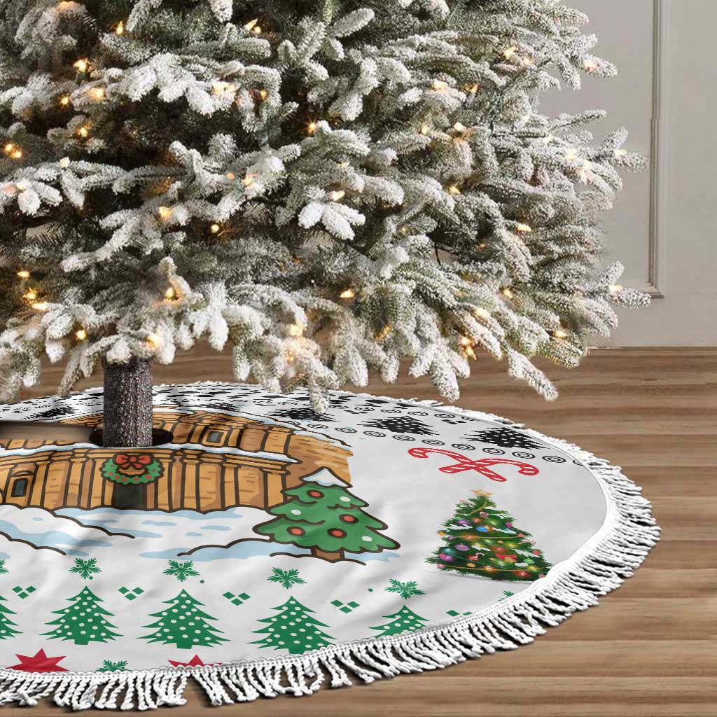 Jordan Christmas Tree Skirt with Petra Monastery Snow Christmas Trees and Candy Cane Pattern - Wonder Print Shop