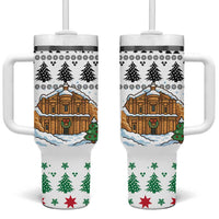 Jordan Christmas Tumbler With Handle with Petra Monastery Snow Christmas Trees and Candy Cane Pattern - Wonder Print Shop