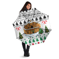Jordan Christmas Umbrella with Petra Monastery Snow Christmas Trees and Candy Cane Pattern - Wonder Print Shop