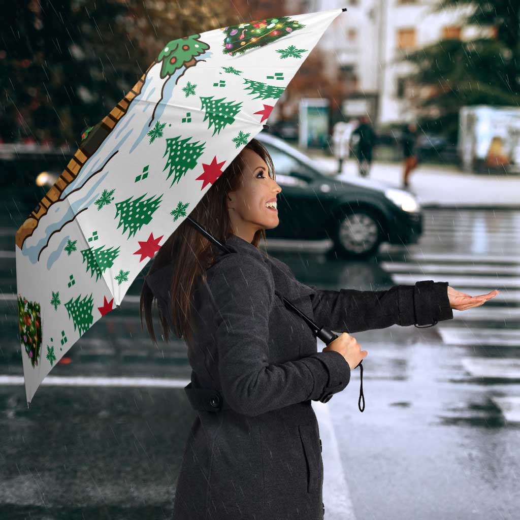 Jordan Christmas Umbrella with Petra Monastery Snow Christmas Trees and Candy Cane Pattern - Wonder Print Shop