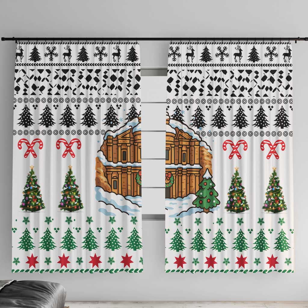 Jordan Christmas Window Curtain with Petra Monastery Snow Christmas Trees and Candy Cane Pattern - Wonder Print Shop