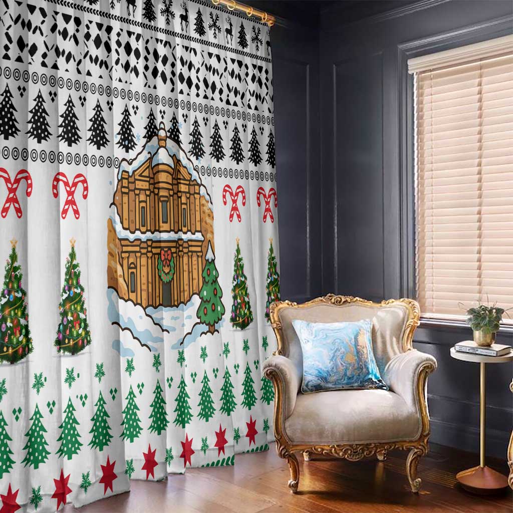 Jordan Christmas Window Curtain with Petra Monastery Snow Christmas Trees and Candy Cane Pattern - Wonder Print Shop