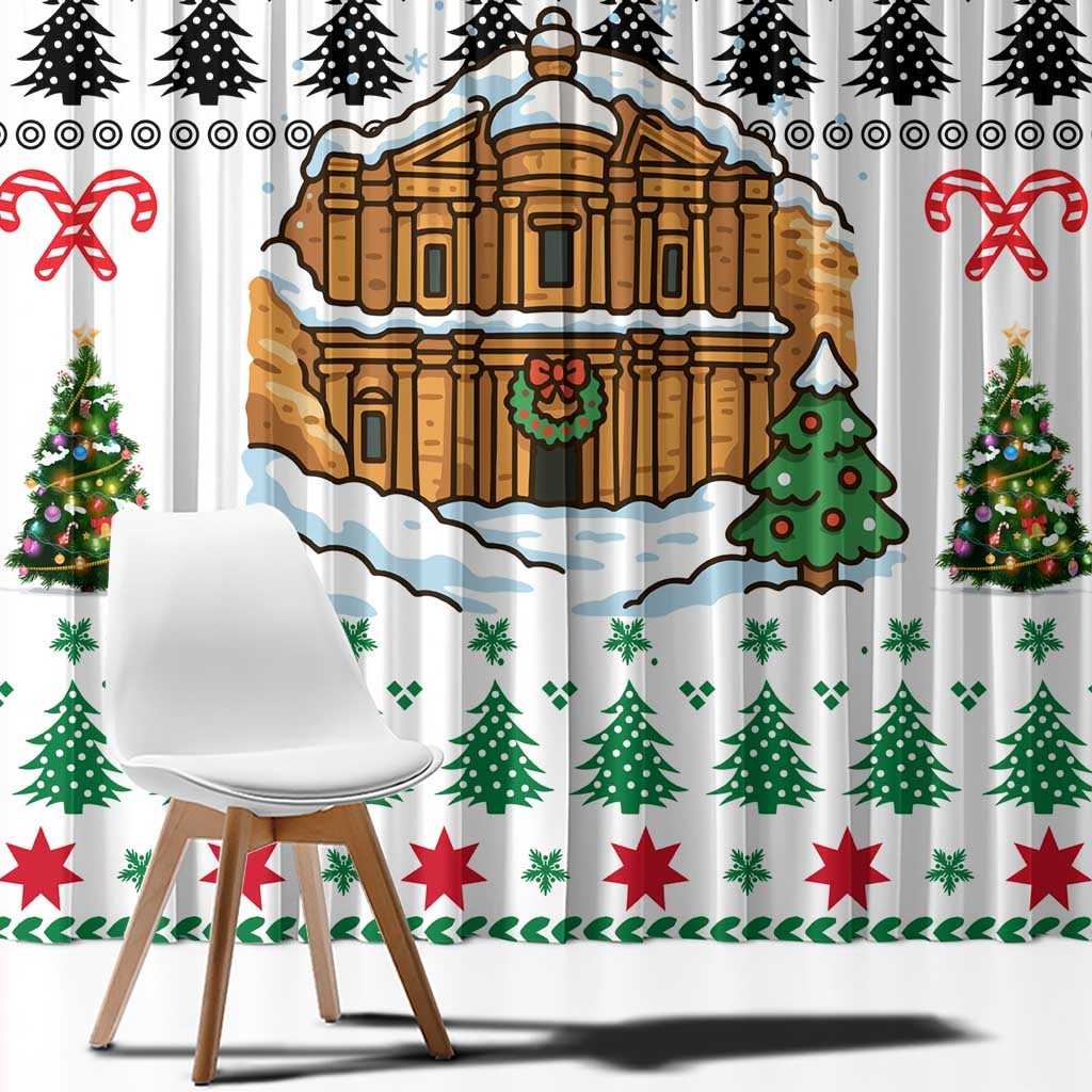 Jordan Christmas Window Curtain with Petra Monastery Snow Christmas Trees and Candy Cane Pattern - Wonder Print Shop