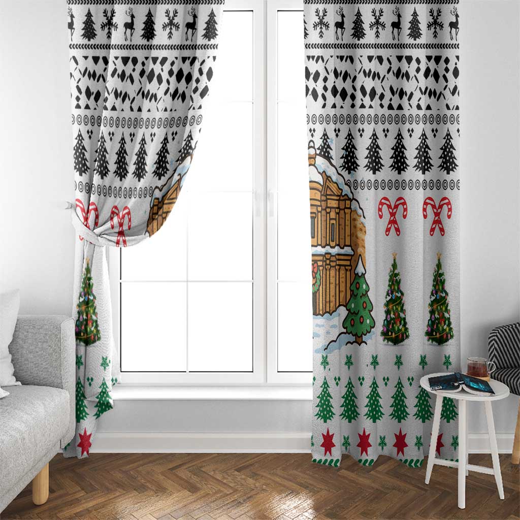 Jordan Christmas Window Curtain with Petra Monastery Snow Christmas Trees and Candy Cane Pattern - Wonder Print Shop