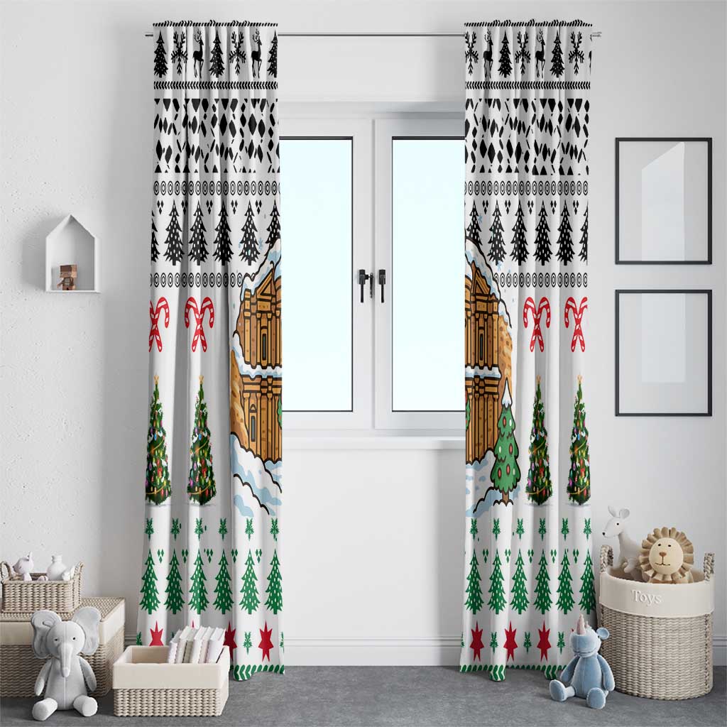 Jordan Christmas Window Curtain with Petra Monastery Snow Christmas Trees and Candy Cane Pattern - Wonder Print Shop