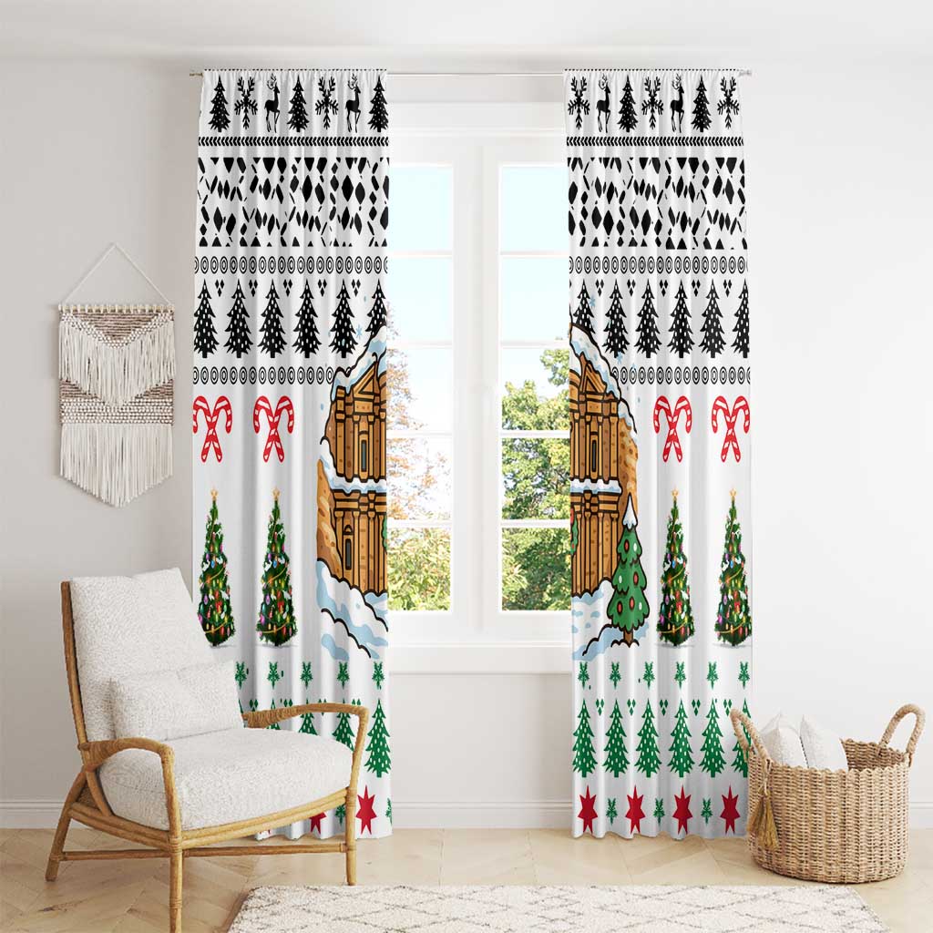 Jordan Christmas Window Curtain with Petra Monastery Snow Christmas Trees and Candy Cane Pattern - Wonder Print Shop