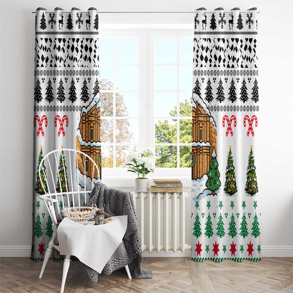Jordan Christmas Window Curtain with Petra Monastery Snow Christmas Trees and Candy Cane Pattern - Wonder Print Shop