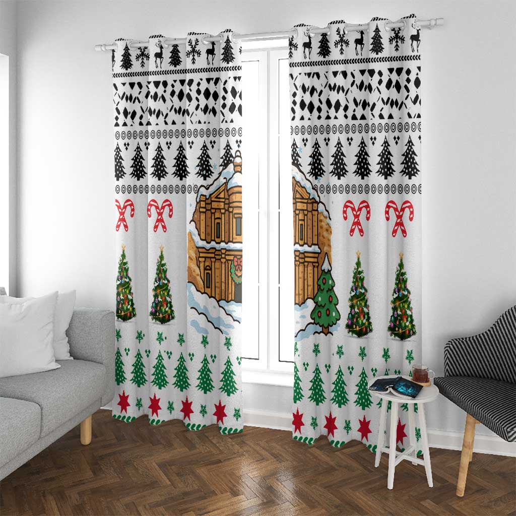 Jordan Christmas Window Curtain with Petra Monastery Snow Christmas Trees and Candy Cane Pattern - Wonder Print Shop