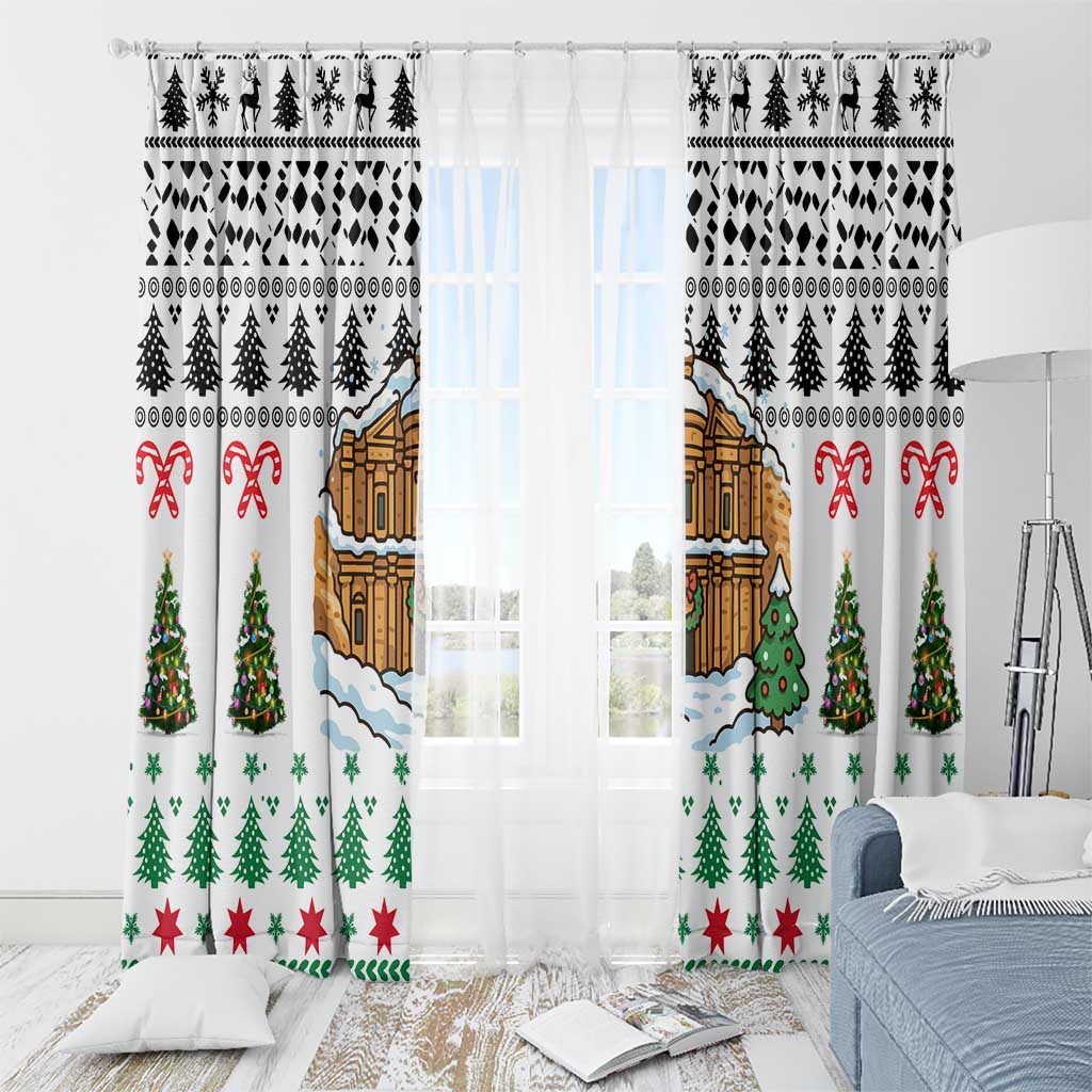 Jordan Christmas Window Curtain with Petra Monastery Snow Christmas Trees and Candy Cane Pattern - Wonder Print Shop