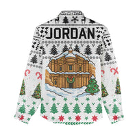 Jordan Christmas Women Casual Shirt with Petra Monastery Snow Christmas Trees and Candy Cane Pattern - Wonder Print Shop