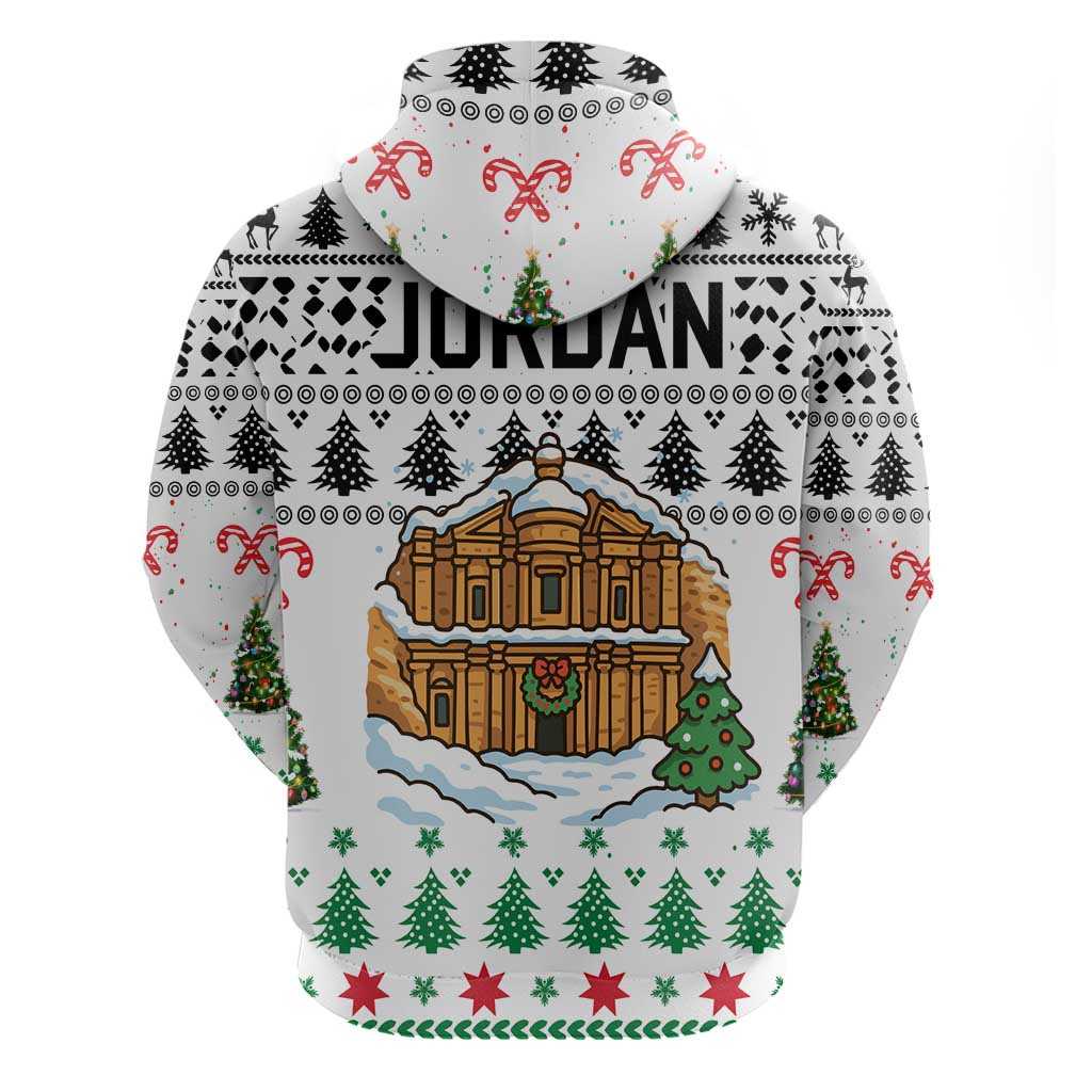 Jordan Christmas Zip Hoodie with Petra Monastery Snow Christmas Trees and Candy Cane Pattern - Wonder Print Shop
