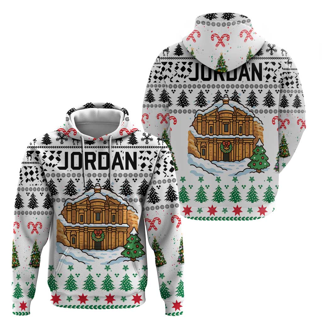 Jordan Christmas Zip Hoodie with Petra Monastery Snow Christmas Trees and Candy Cane Pattern - Wonder Print Shop