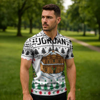 Jordan Christmas Zipper Polo Shirt with Petra Monastery Snow Christmas Trees and Candy Cane Pattern - Wonder Print Shop