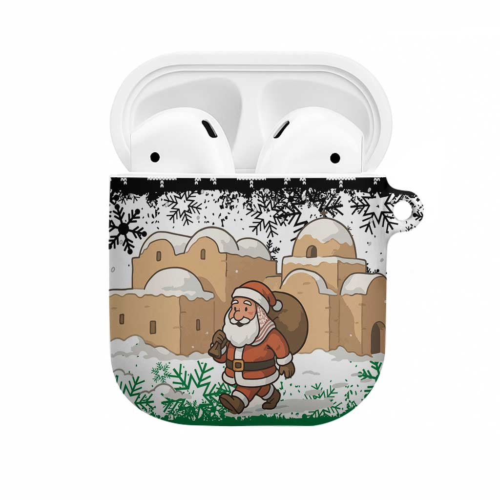 Jordan Christmas AirPods Case with Santa Snow Village Green and Black Snowflake Tree Pattern - Wonder Print Shop
