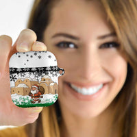 Jordan Christmas AirPods Case with Santa Snow Village Green and Black Snowflake Tree Pattern - Wonder Print Shop