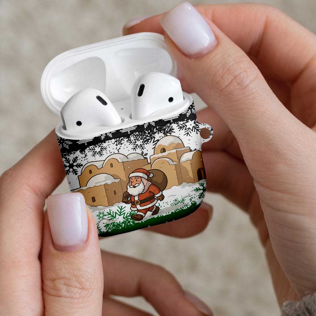 Jordan Christmas AirPods Case with Santa Snow Village Green and Black Snowflake Tree Pattern - Wonder Print Shop