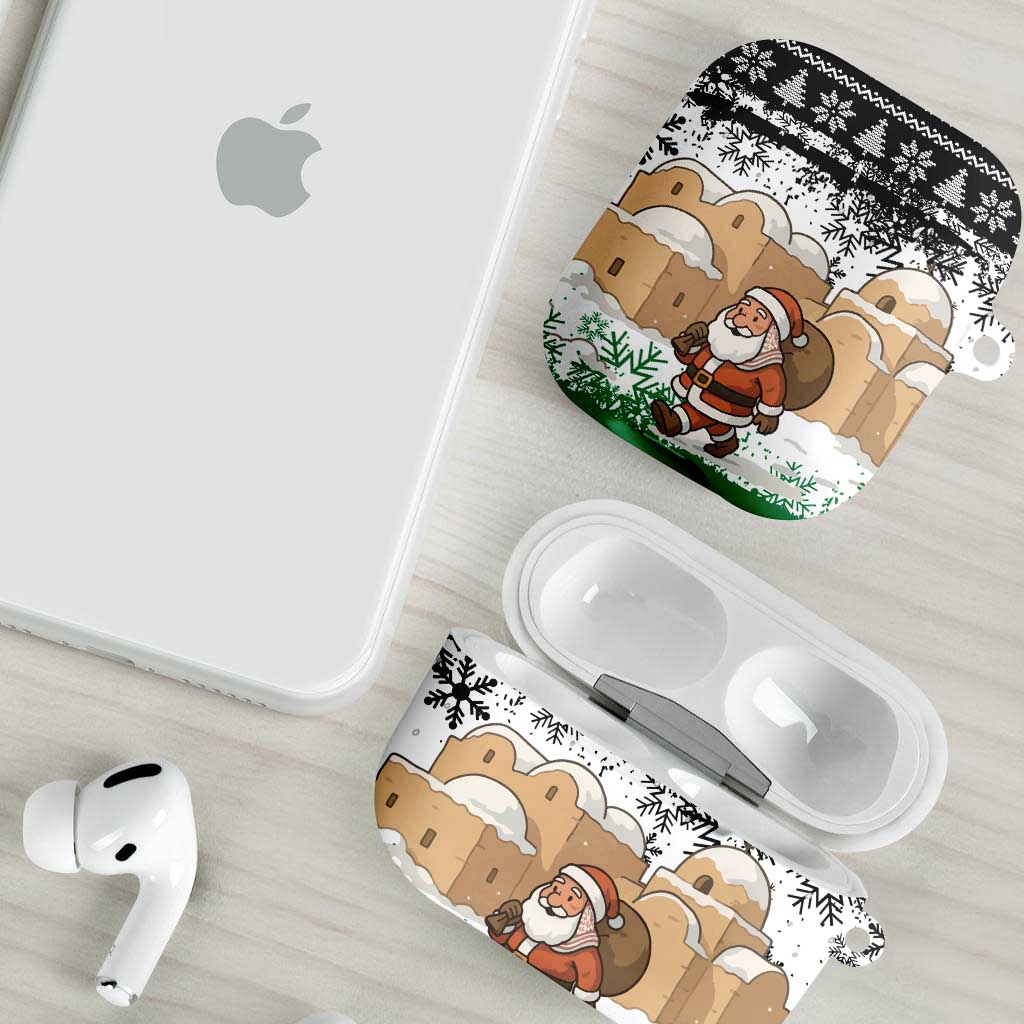 Jordan Christmas AirPods Case with Santa Snow Village Green and Black Snowflake Tree Pattern - Wonder Print Shop