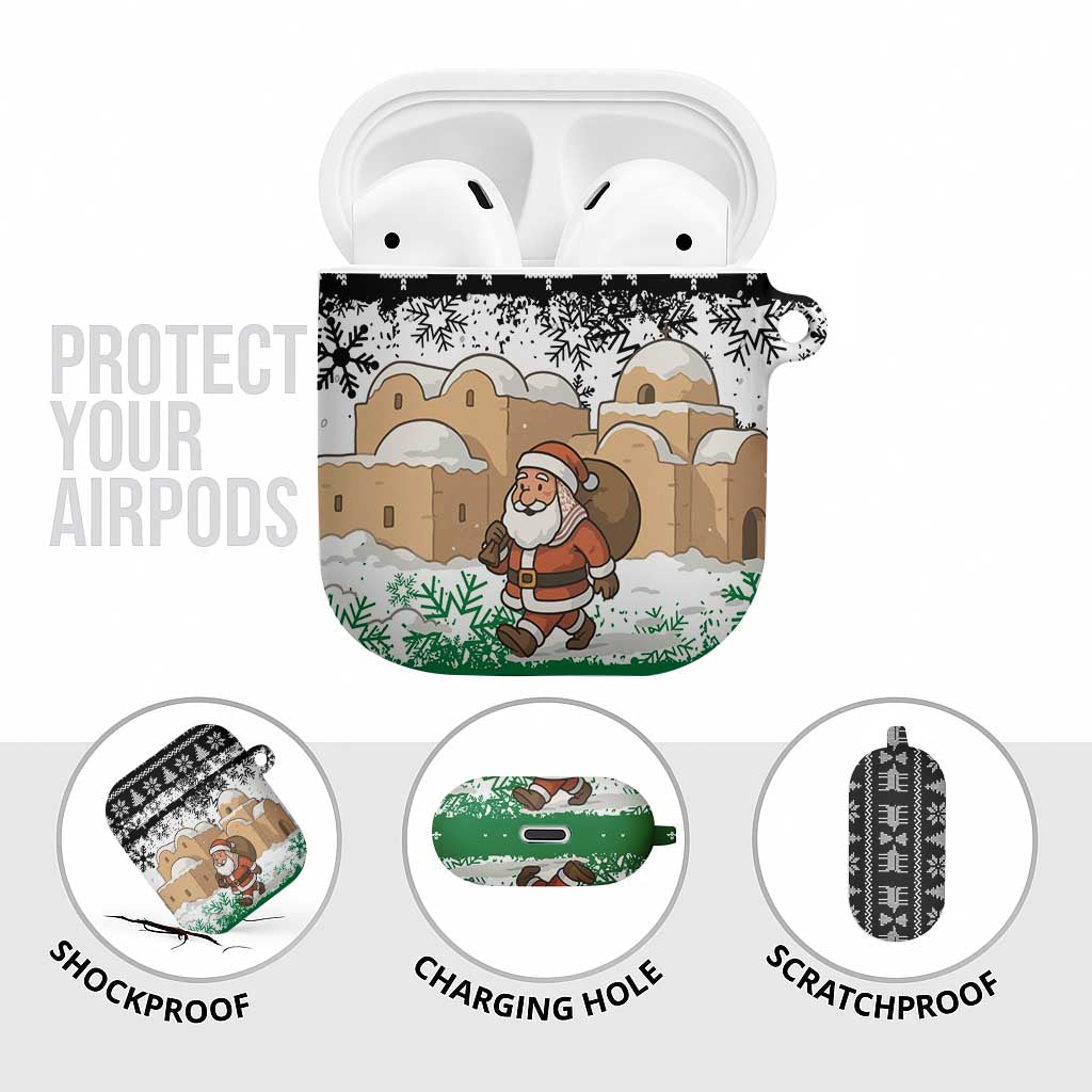 Jordan Christmas AirPods Case with Santa Snow Village Green and Black Snowflake Tree Pattern - Wonder Print Shop