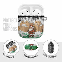 Jordan Christmas AirPods Case with Santa Snow Village Green and Black Snowflake Tree Pattern - Wonder Print Shop