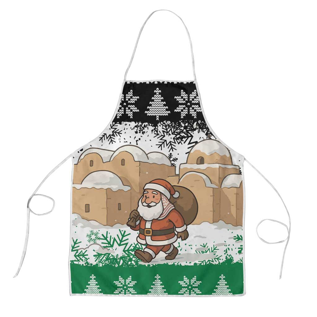 Jordan Christmas Apron with Santa Snow Village Green and Black Snowflake Tree Pattern - Wonder Print Shop