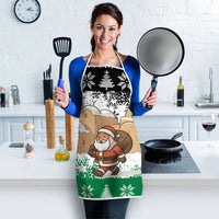Jordan Christmas Apron with Santa Snow Village Green and Black Snowflake Tree Pattern - Wonder Print Shop