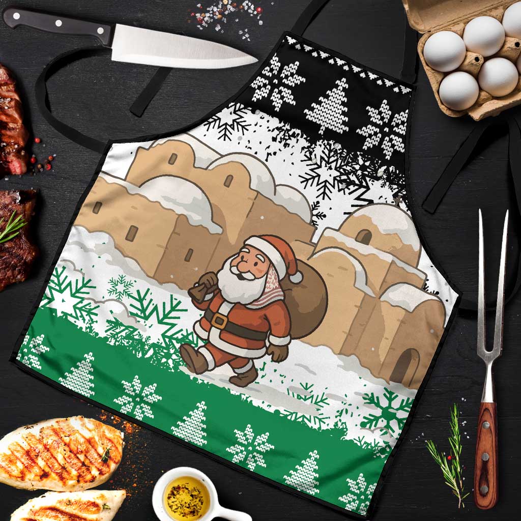 Jordan Christmas Apron with Santa Snow Village Green and Black Snowflake Tree Pattern - Wonder Print Shop
