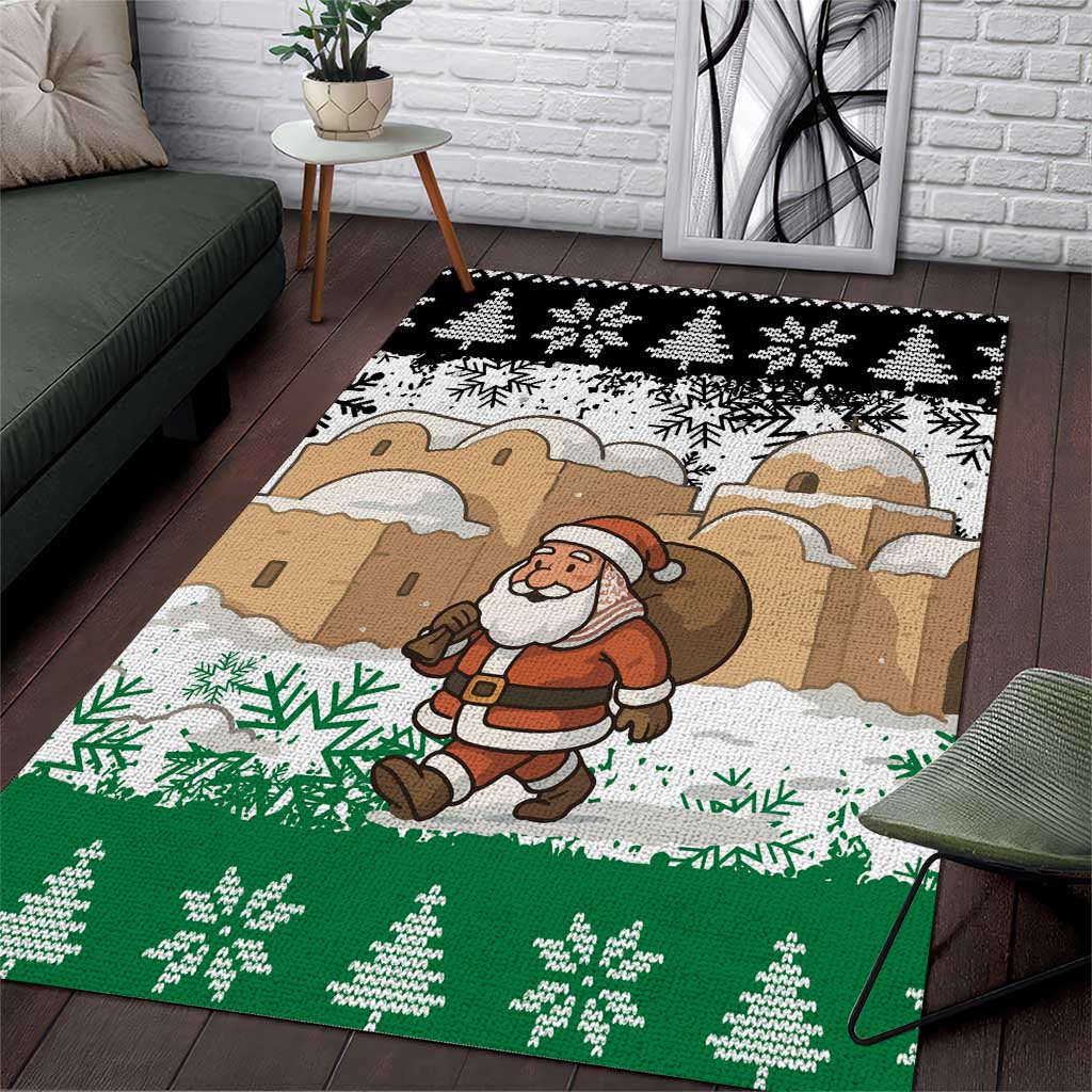 Jordan Christmas Area Rug with Santa Snow Village Green and Black Snowflake Tree Pattern - Wonder Print Shop