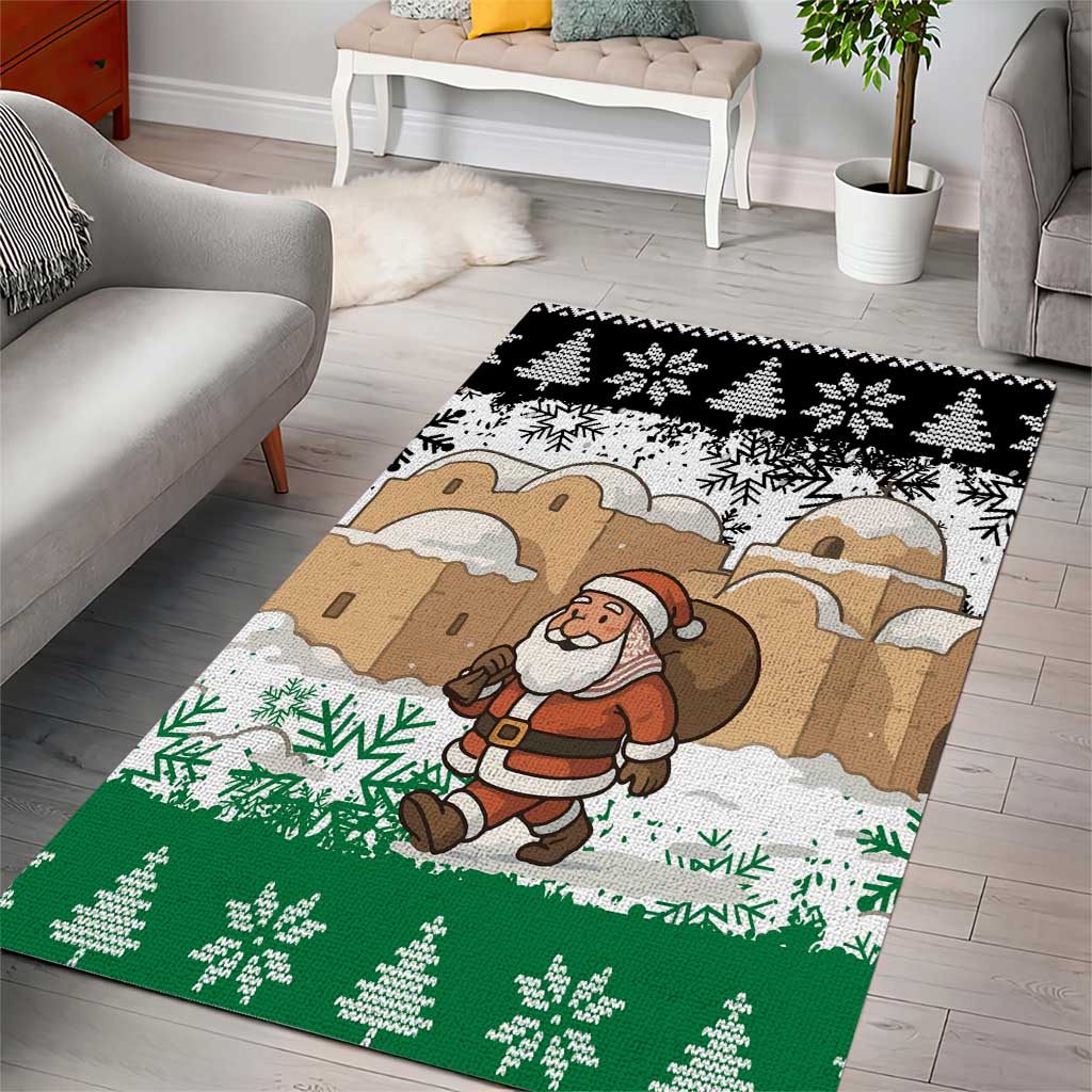 Jordan Christmas Area Rug with Santa Snow Village Green and Black Snowflake Tree Pattern - Wonder Print Shop