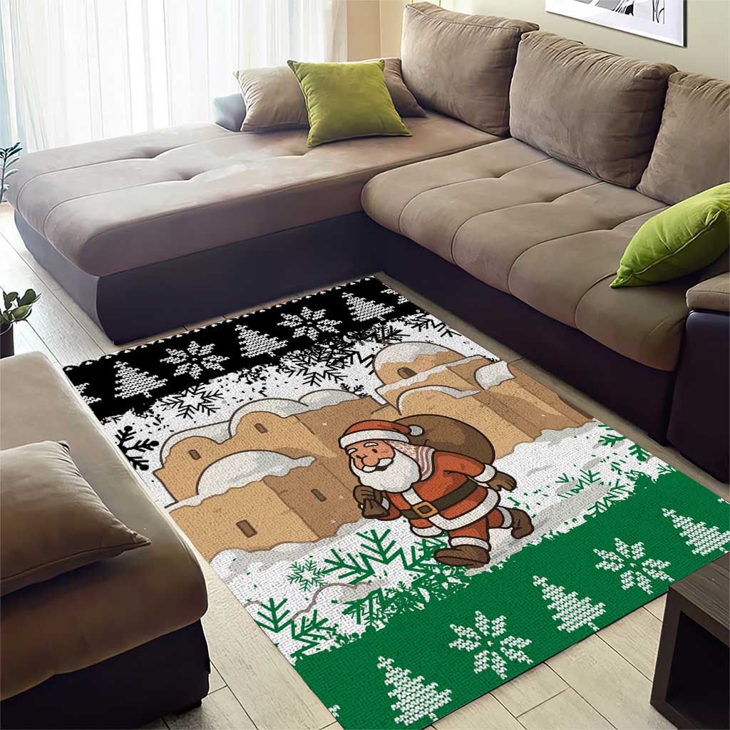 Jordan Christmas Area Rug with Santa Snow Village Green and Black Snowflake Tree Pattern - Wonder Print Shop