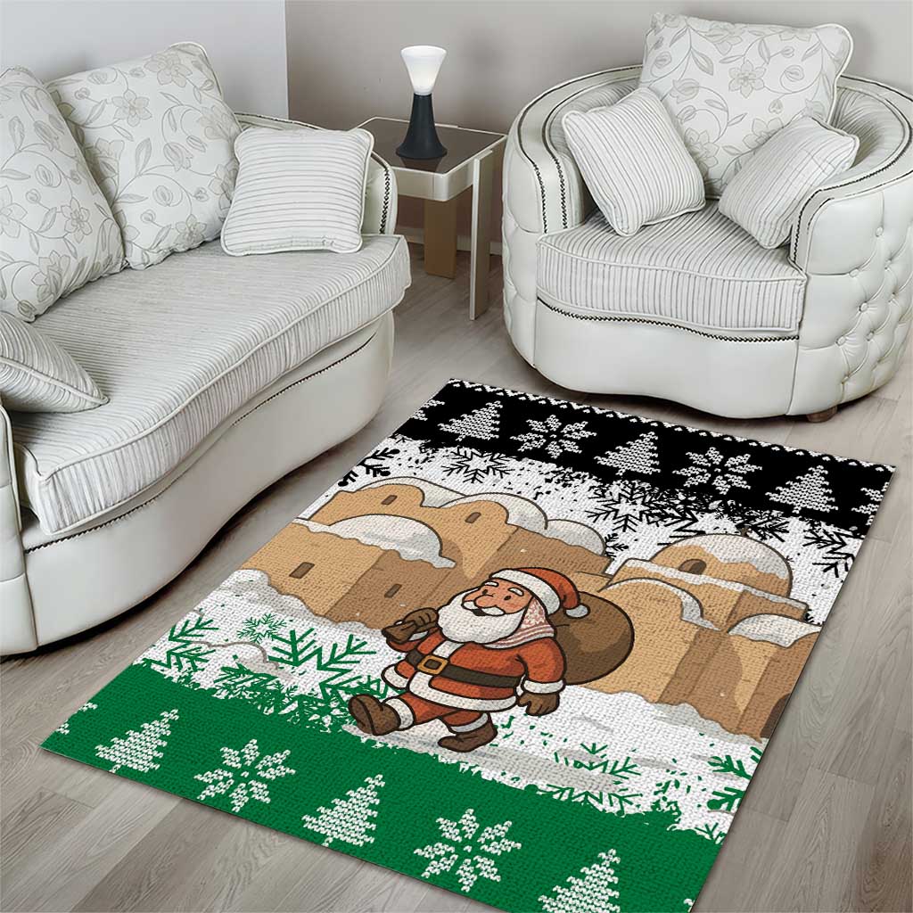 Jordan Christmas Area Rug with Santa Snow Village Green and Black Snowflake Tree Pattern - Wonder Print Shop