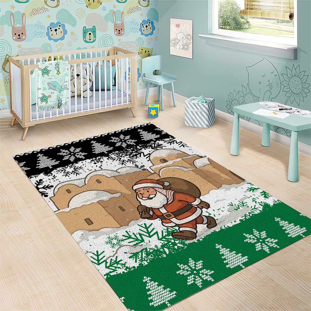 Jordan Christmas Area Rug with Santa Snow Village Green and Black Snowflake Tree Pattern - Wonder Print Shop