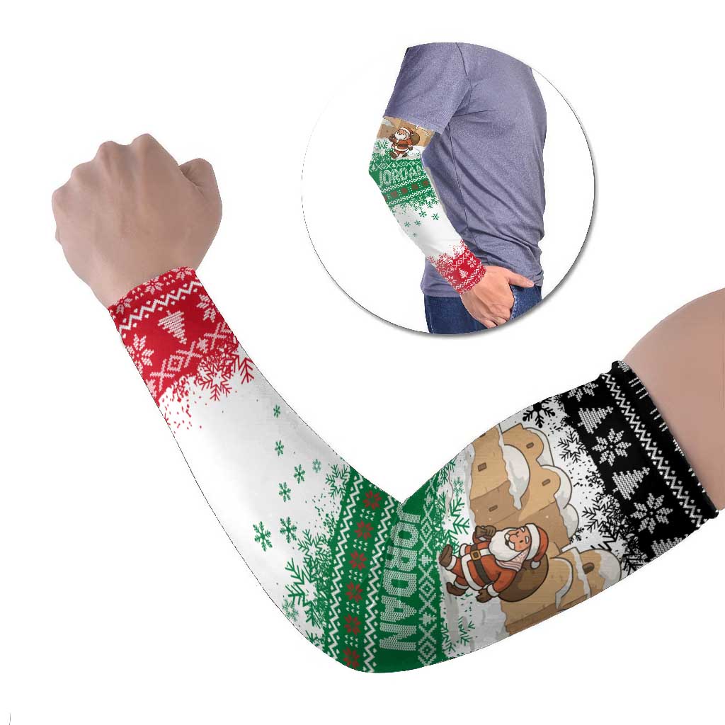 Jordan Christmas Arm Sleeves with Santa Snow Village Green and Black Snowflake Tree Pattern - Wonder Print Shop