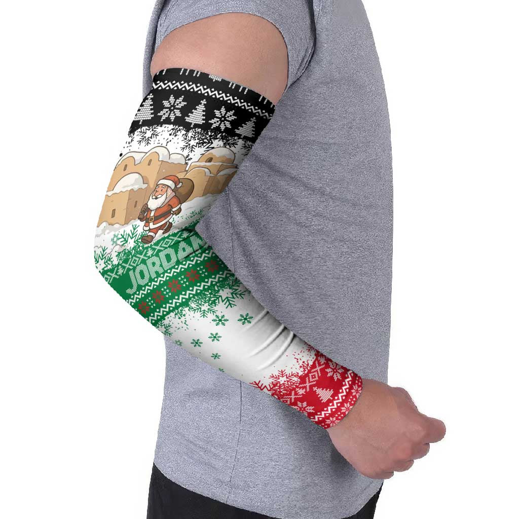 Jordan Christmas Arm Sleeves with Santa Snow Village Green and Black Snowflake Tree Pattern - Wonder Print Shop